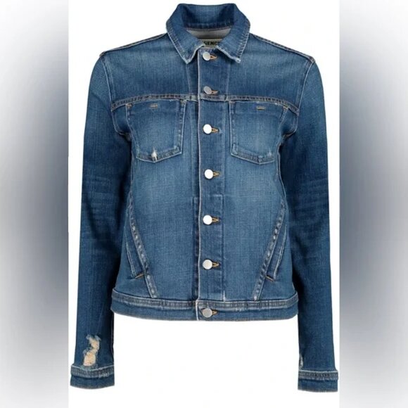 L'AGENCE Celine Distressed Denim Jacket Size M - Picture 2 of 13